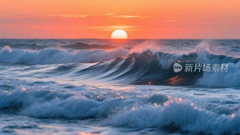 海上日落波浪景观