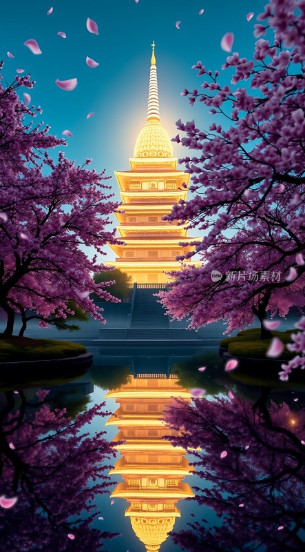 春樱映照古塔影