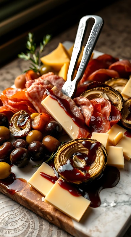 美味拼盘奶酪、肉类与橄榄的完美组合