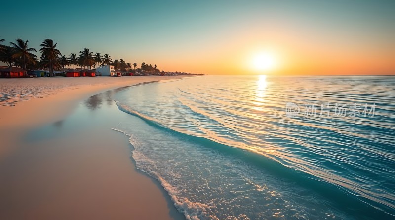 日落椰林沙滩美景