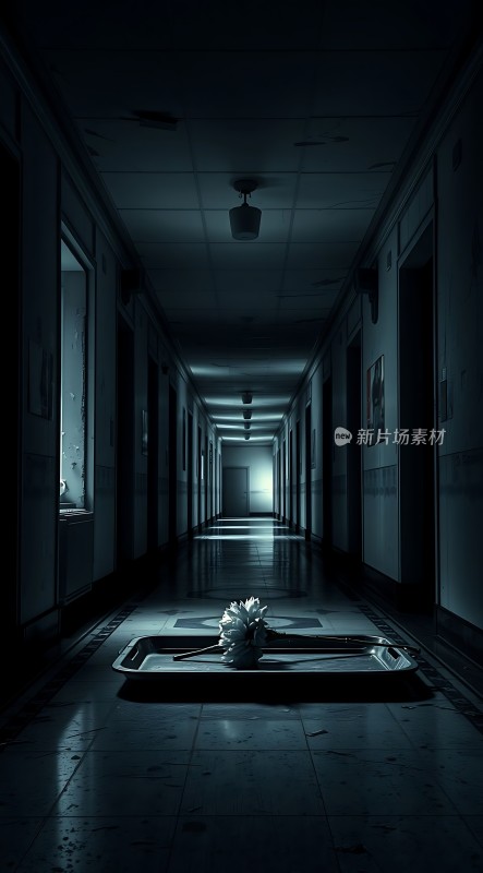黑暗长廊中的白色花朵