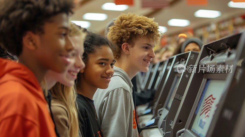 青少年在图书馆使用自助服务机