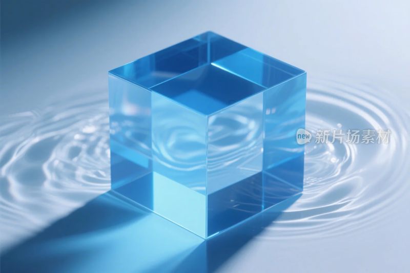 蓝色透明立方体涟漪插画