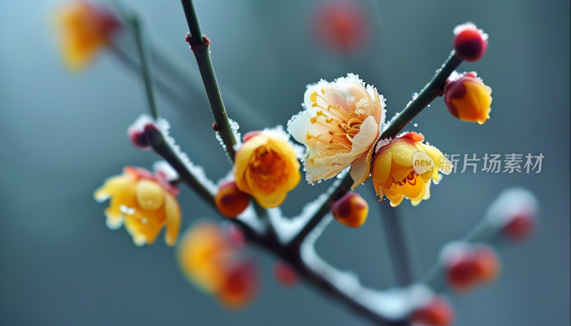 冬日里的花开雪中梅