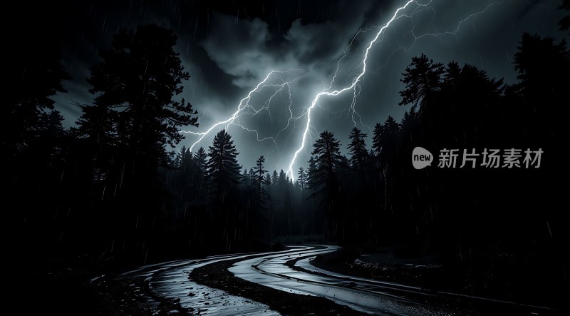 雨夜森林闪电