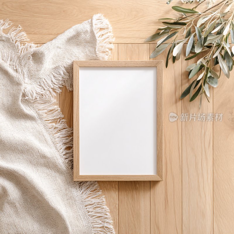 木框麻布绿叶静物画面