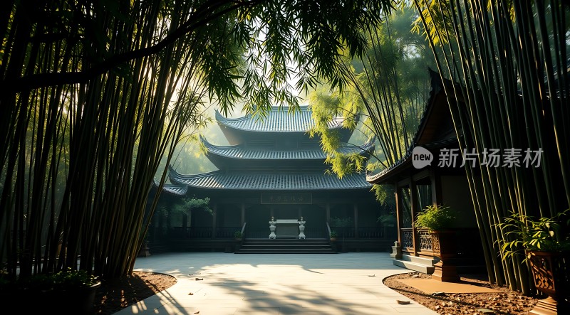 竹影斑驳古寺静立