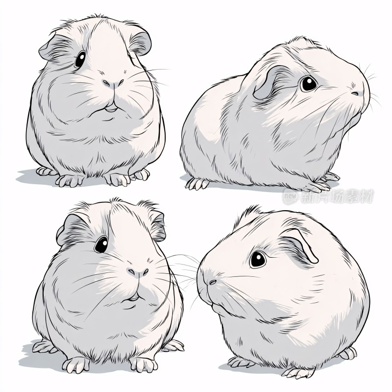 四张豚鼠插画形象