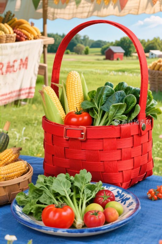 红色篮子装果蔬
