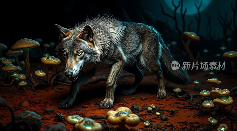 夜色下的狼影神秘森林里的独行侠