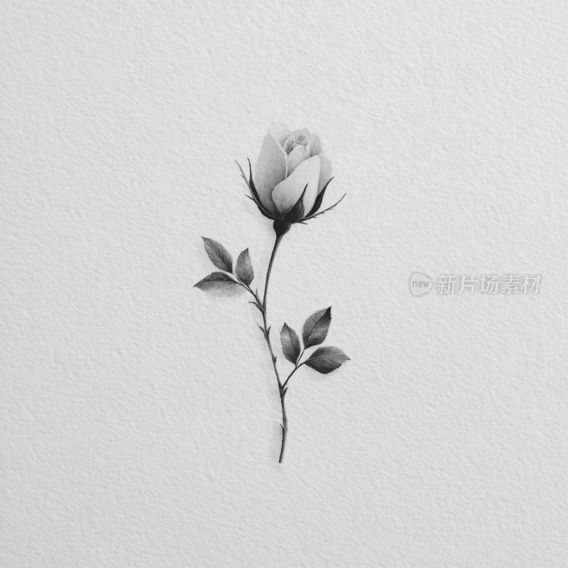 黑白单枝玫瑰花插画