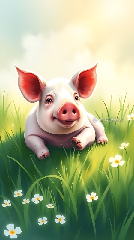阳光下的快乐小猪