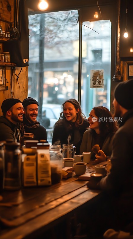 朋友相聚咖啡店温馨时刻共度美好时光
