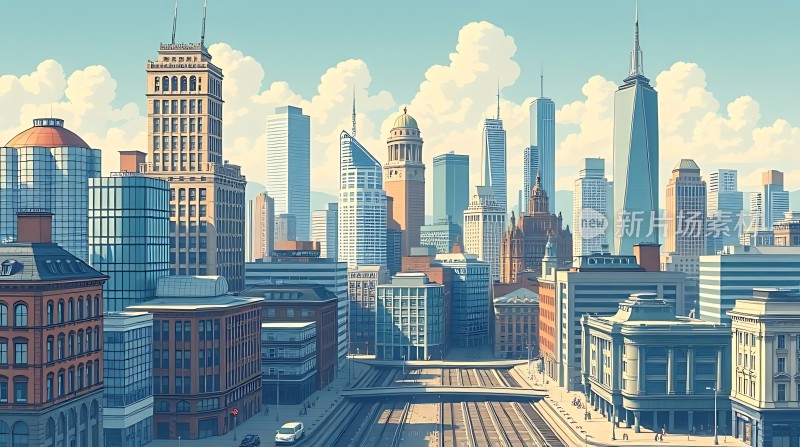 现代都市风光摩天大楼与蓝天白云