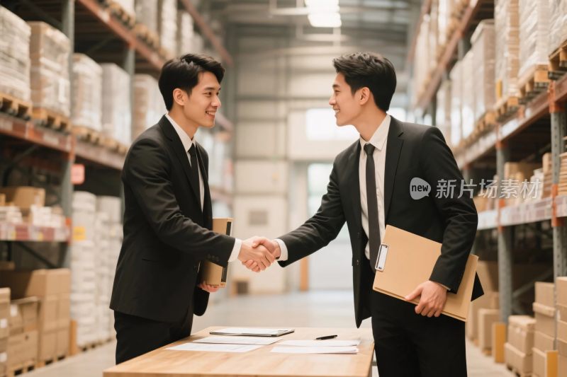 仓库内商务握手合作