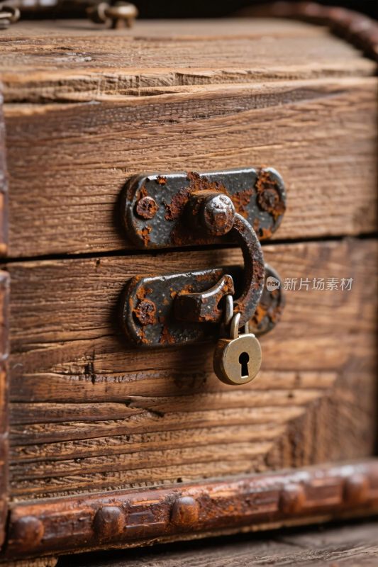 复古木箱铁锁特写