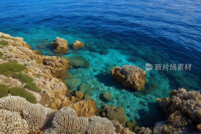 可清澈海水的岩石海滩高清风景图片