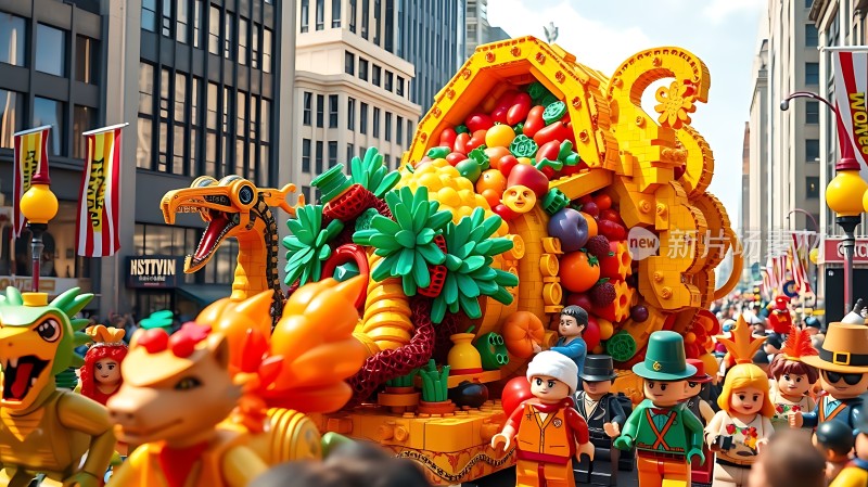 乐高积木游行色彩缤纷人物造型各异节日气氛浓厚