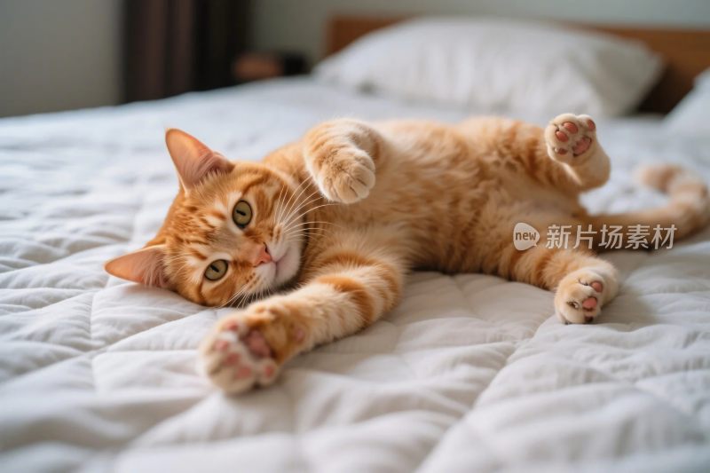 橘猫在床上玩耍
