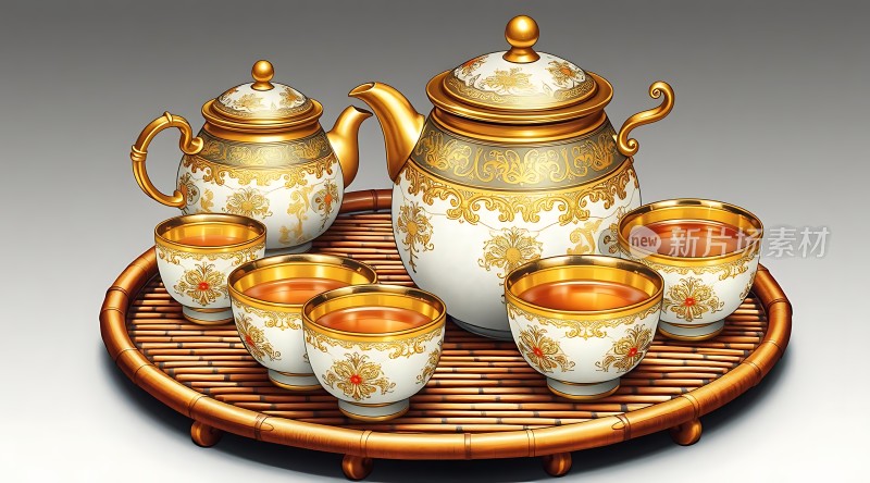 金边茶具套装展示