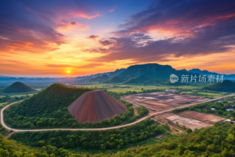 山脉和前景的土路日落高清风景风光图片