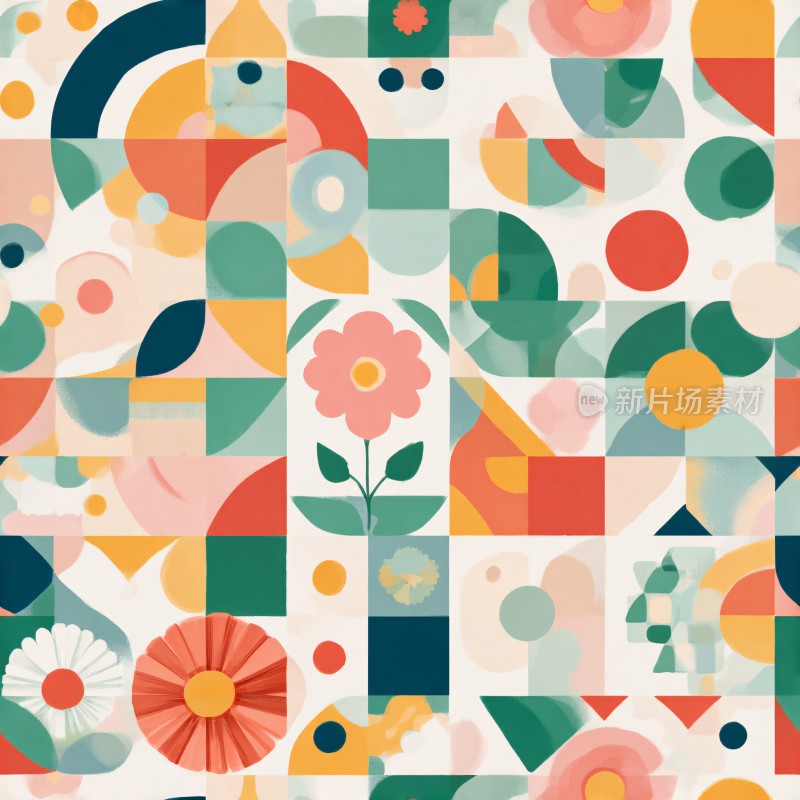 多彩几何花卉图案插画