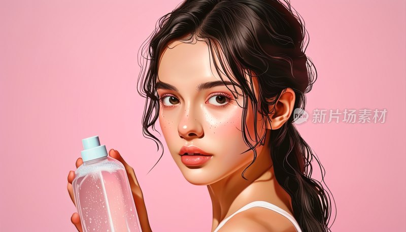 女子持洗涤剂瓶