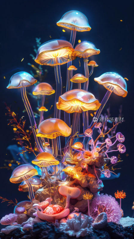 3D渲染科幻蘑菇背景