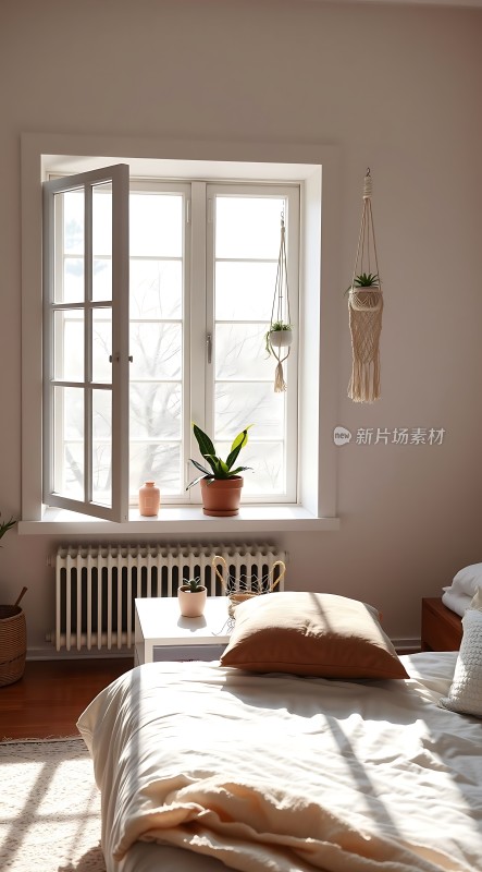 阳光午后静谧卧室绿植相伴温馨宜人