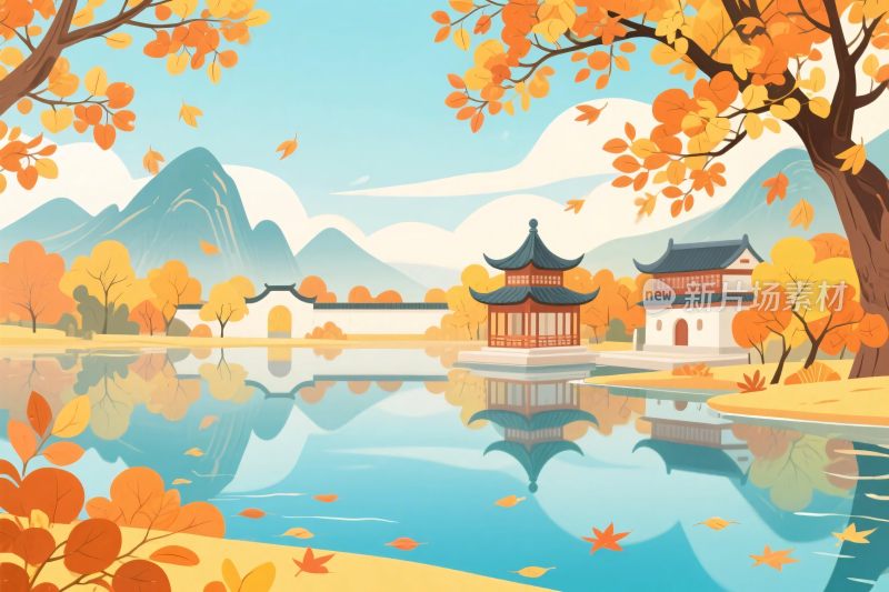 古风山水秋景插画
