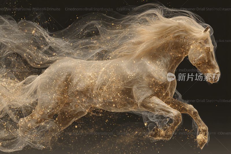 金色飘逸骏马奔跑插画