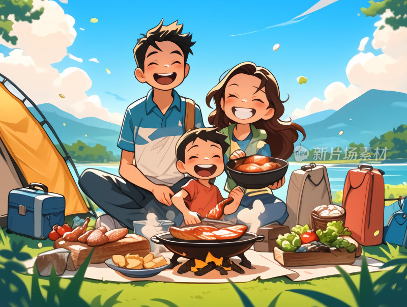 幸福家庭的户外野餐