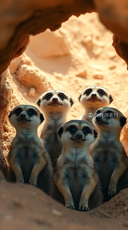 五只猫鼬探出头