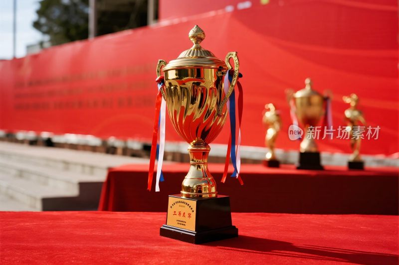 金色奖杯与红色幕布场景