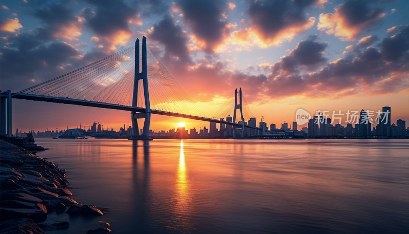 上海卢浦大桥黄昏景