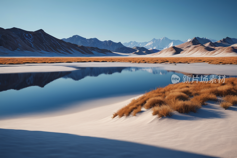 沙漠中央一个小湖高清风景图片