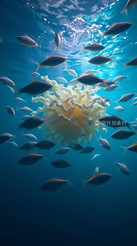 海洋之舞鱼群与水母共舞