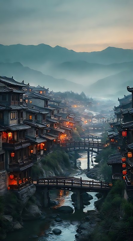 古桥夜色映水乡