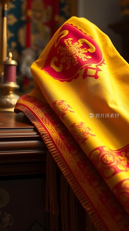 黄色布料上的红色图案