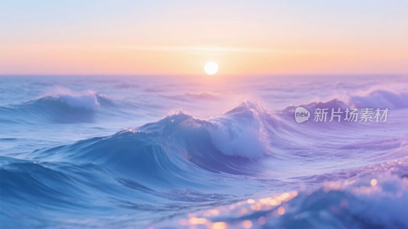 海上日出时的翻涌波浪