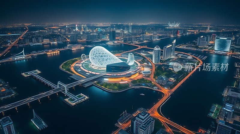 璀璨夜景下的现代都市地标