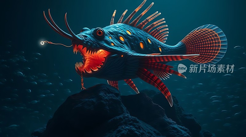 深海巨怪发光的眼睛与锋利的牙齿