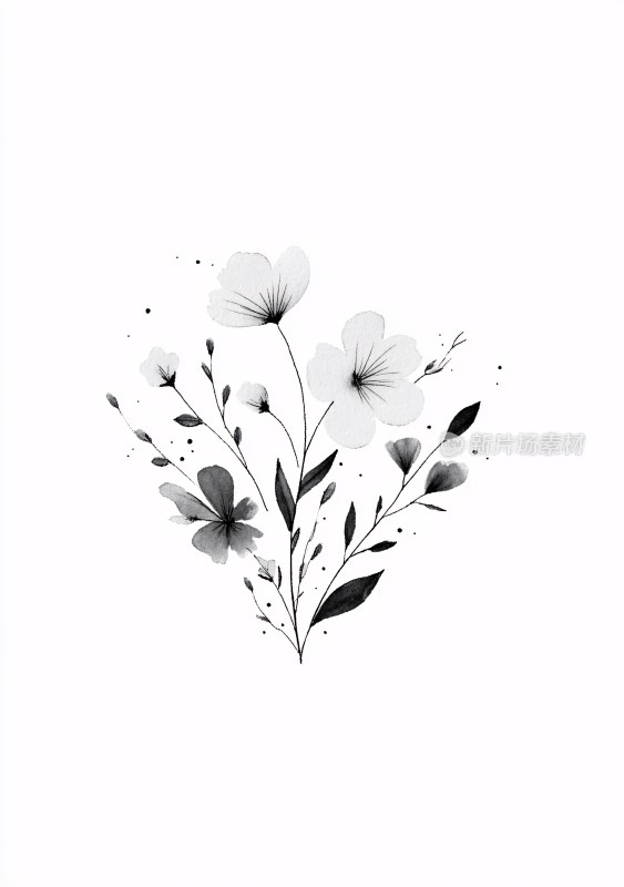 黑白花卉插画图案