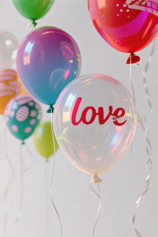 彩色气球爱心装饰插画