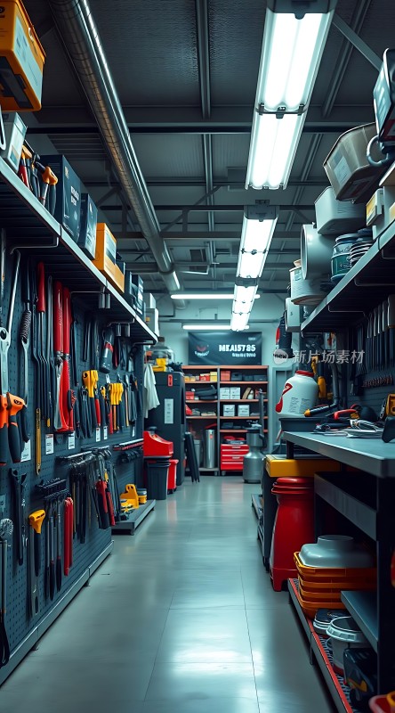 工具仓库整齐排列的工具和设备