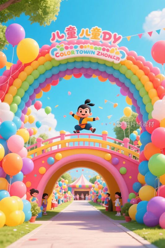 童趣彩色拱门儿童乐园插画