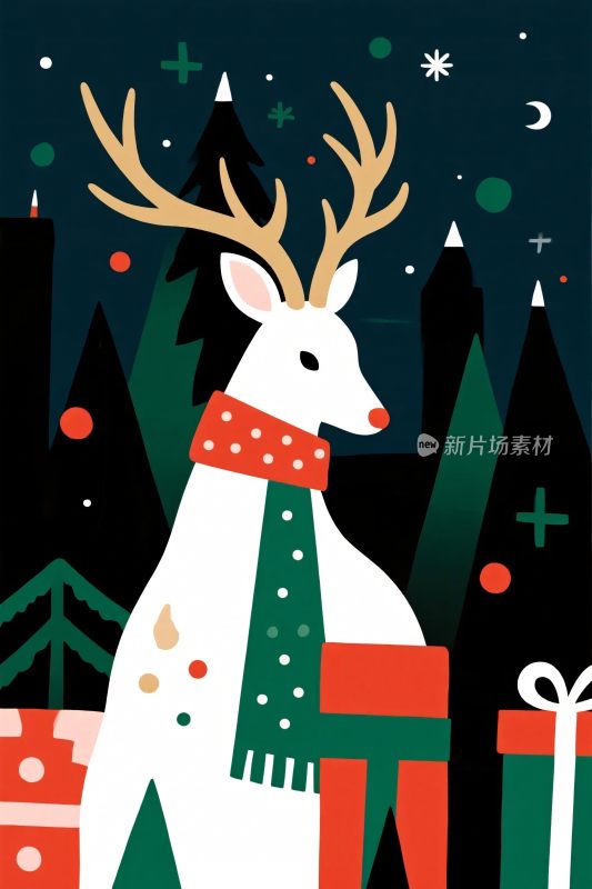 圣诞驯鹿节日插画