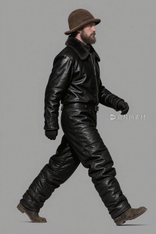 黑色皮衣男子步态