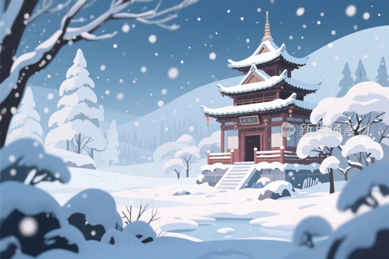 冬日雪景古建筑