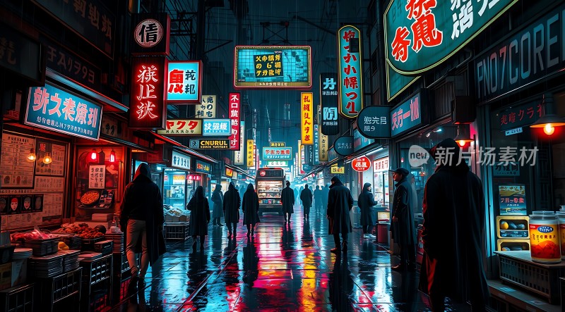 霓虹灯下的繁华夜市